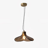 Brown Leaf Shaped Handmade Glass Pendant Light with Brass Finish Art Nouveau Style
