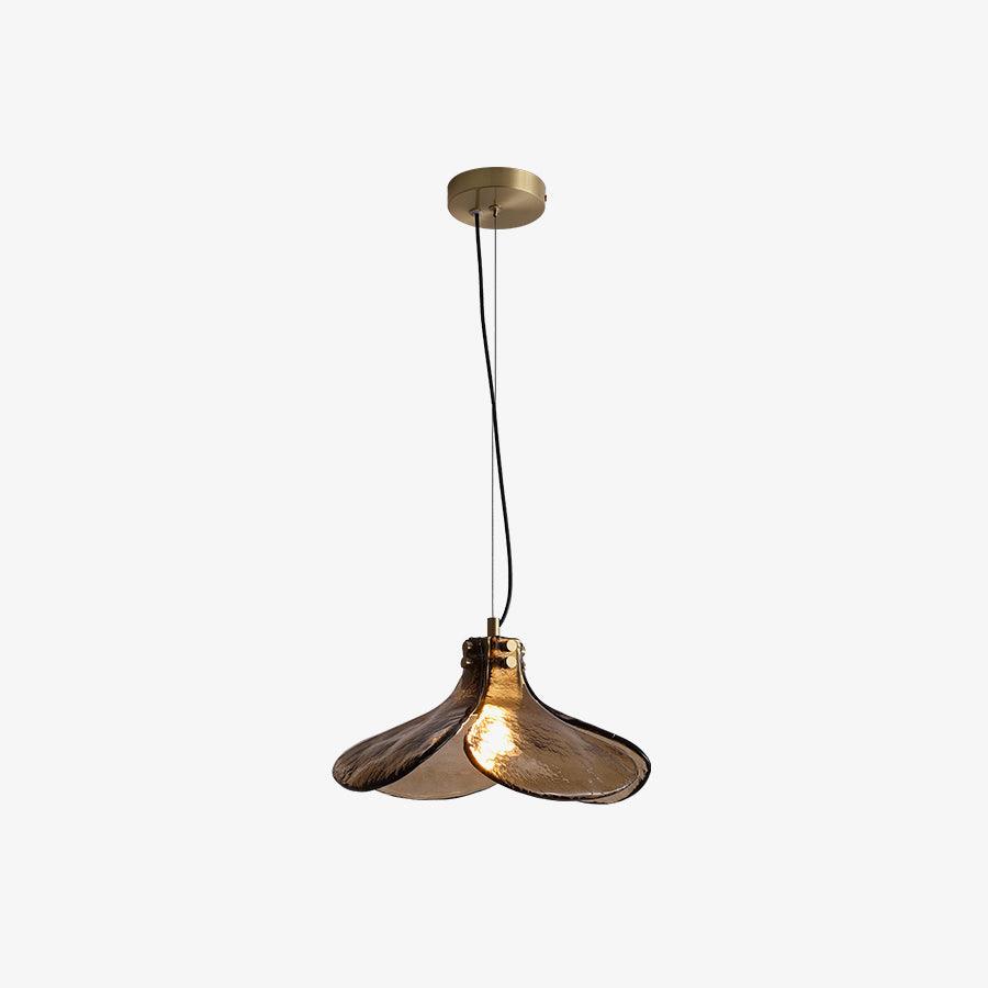 Brown Leaf Shaped Handmade Glass Pendant Light with Brass Finish Art Nouveau Style