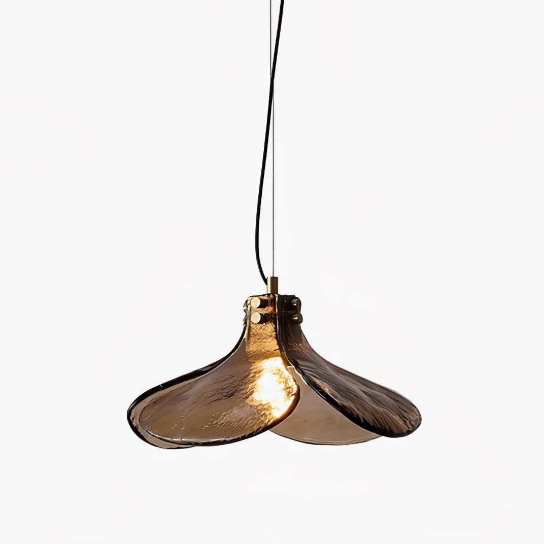 Brown Leaf Shaped Handmade Glass Pendant Light with Brass Finish Art Nouveau Style