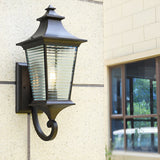 Brown Modern Retro Waterproof Outdoor Wall Sconce with Striped Glass Shade for Garden Porch