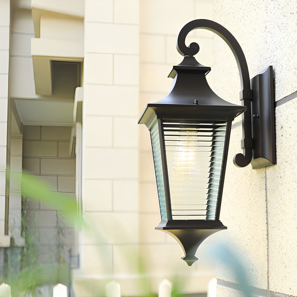 Brown Modern Retro Waterproof Outdoor Wall Sconce with Striped Glass Shade for Garden Porch