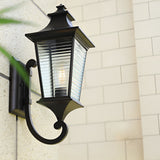 Brown Modern Retro Waterproof Outdoor Wall Sconce with Striped Glass Shade for Garden Porch
