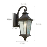 Brown Modern Retro Waterproof Outdoor Wall Sconce with Striped Glass Shade for Garden Porch