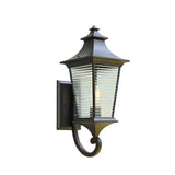 Brown Modern Retro Waterproof Outdoor Wall Sconce with Striped Glass Shade for Garden Porch