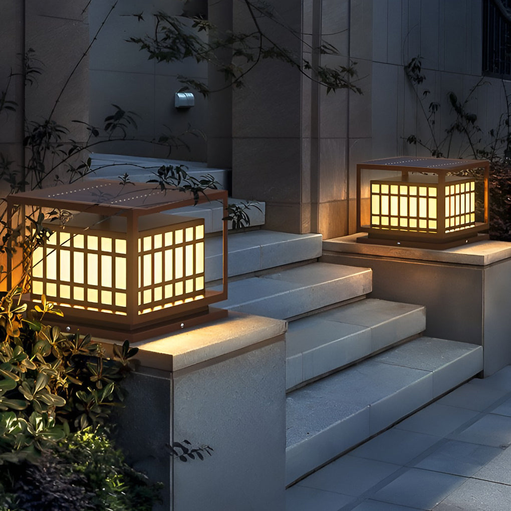 Brown Modern Square LED Outdoor Deck Post Light Waterproof Stainless Steel Pillar Lamp