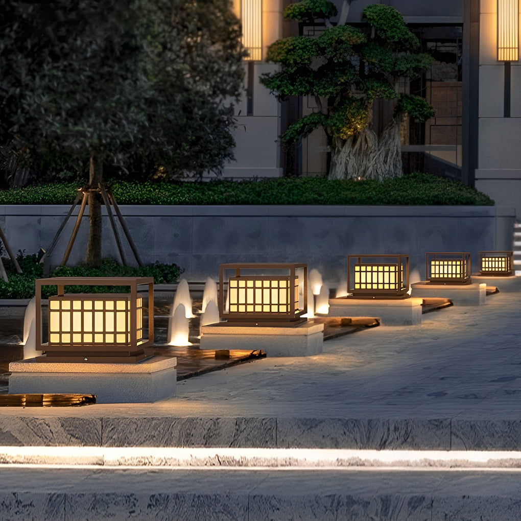 Brown Modern Square LED Outdoor Deck Post Light Waterproof Stainless Steel Pillar Lamp