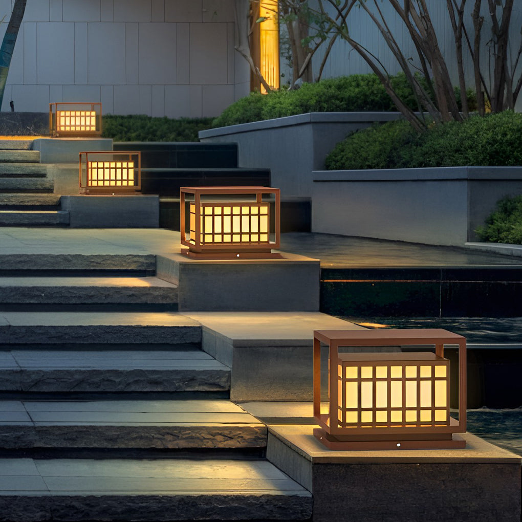Brown Modern Square LED Outdoor Deck Post Light Waterproof Stainless Steel Pillar Lamp