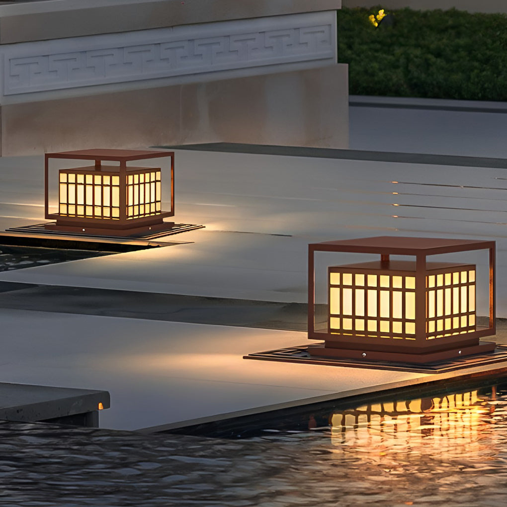 Brown Modern Square LED Outdoor Deck Post Light Waterproof Stainless Steel Pillar Lamp