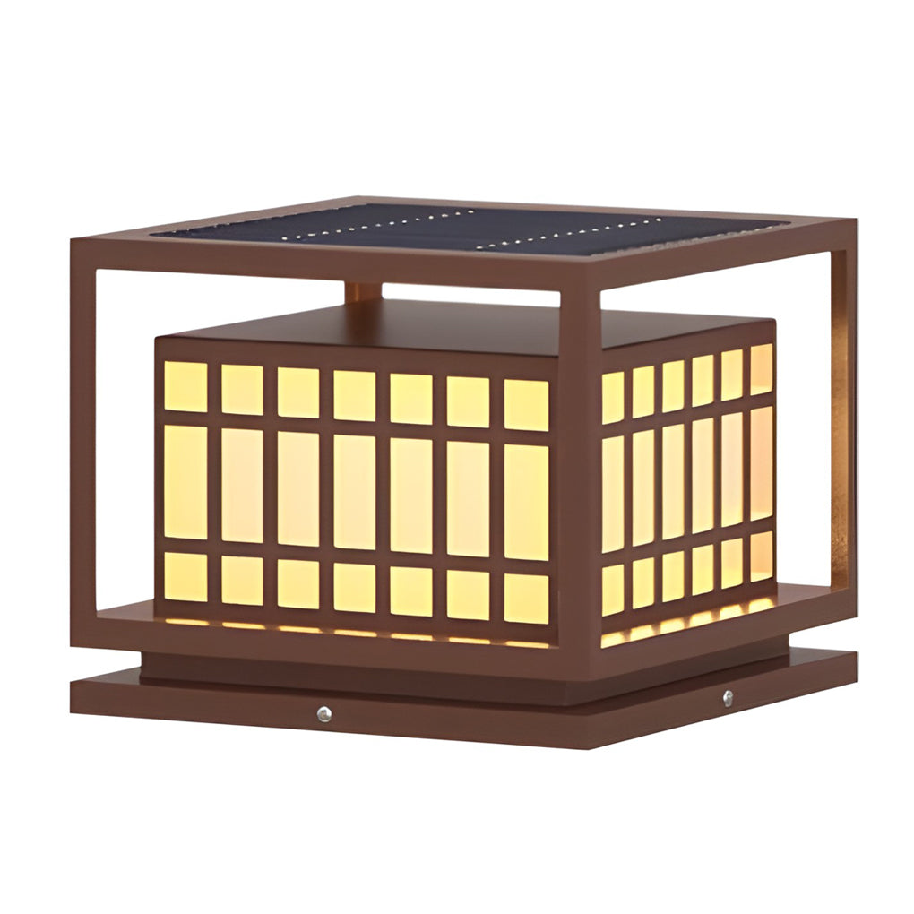 Brown Modern Square LED Outdoor Deck Post Light Waterproof Stainless Steel Pillar Lamp
