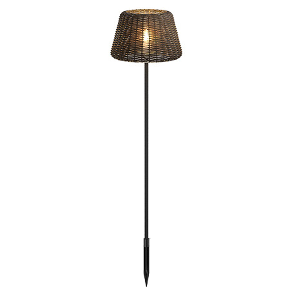 Brown Rattan LED Outdoor Floor Lamp with Ground Stake for Garden Pathway Landscape Lighting