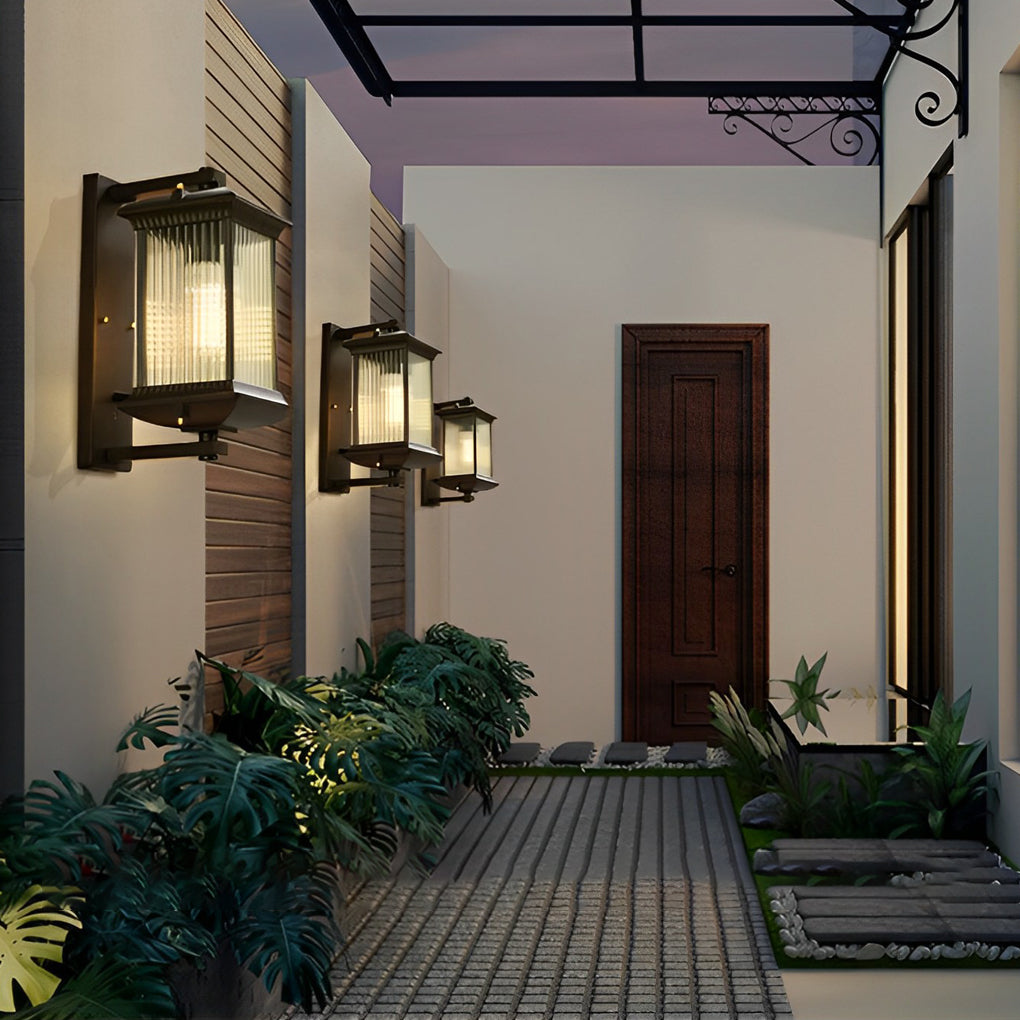 Brown Retro Outdoor Wall Sconce Waterproof Glass Shade Exterior Light for Garden Villa Balcony