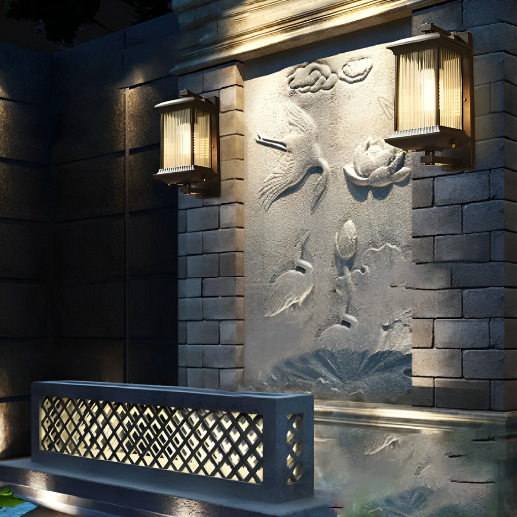 Brown Retro Outdoor Wall Sconce Waterproof Glass Shade Exterior Light for Garden Villa Balcony