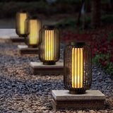 Brown Stainless Steel Caged Outdoor Floor Lantern Modern Exterior Garden Lamp for Patio and Yard
