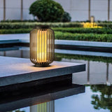 Brown Stainless Steel Caged Outdoor Floor Lantern Modern Exterior Garden Lamp for Patio and Yard