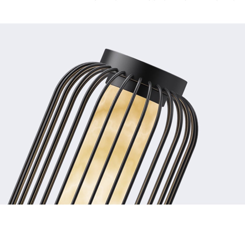 Brown Stainless Steel Caged Outdoor Floor Lantern Modern Exterior Garden Lamp for Patio and Yard