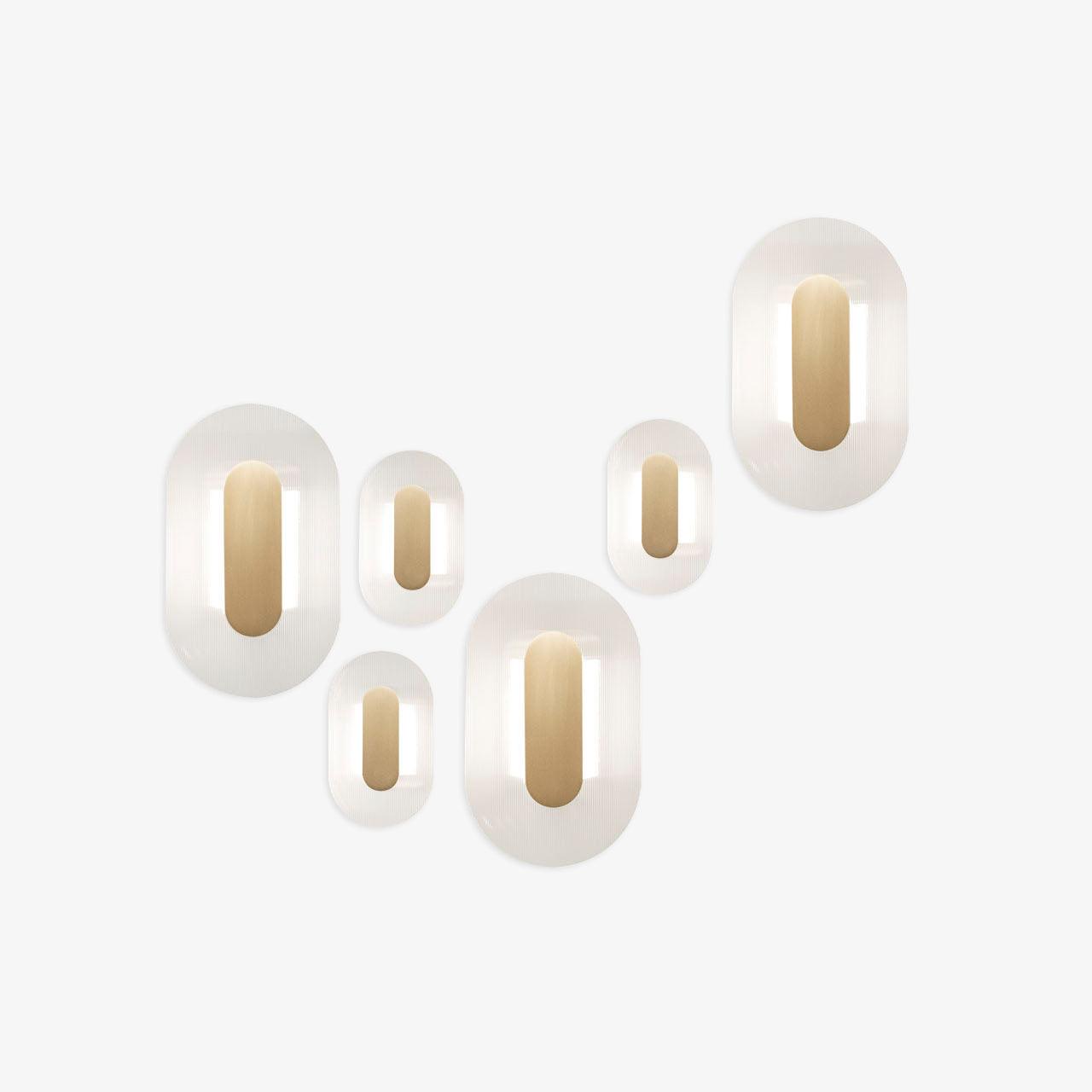 Button Modern Striped Glass Wall Sconce Satin Brass LED Indoor Lighting Fixture