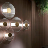 Button Modern Striped Glass Wall Sconce Satin Brass LED Indoor Lighting Fixture
