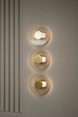 Button Modern Striped Glass Wall Sconce Satin Brass LED Indoor Lighting Fixture