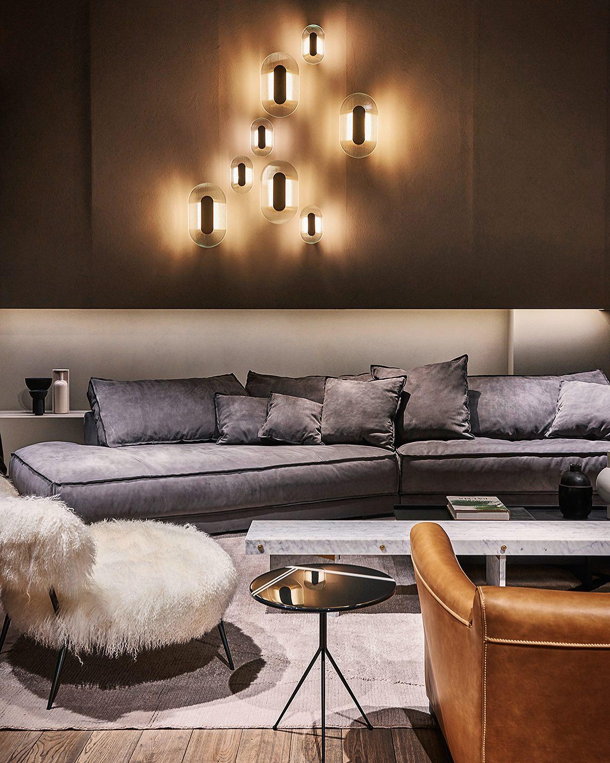 Button Modern Striped Glass Wall Sconce Satin Brass LED Indoor Lighting Fixture