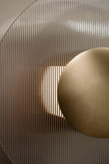 Button Modern Striped Glass Wall Sconce Satin Brass LED Indoor Lighting Fixture