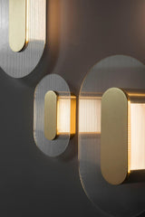 Button Modern Striped Glass Wall Sconce Satin Brass LED Indoor Lighting Fixture