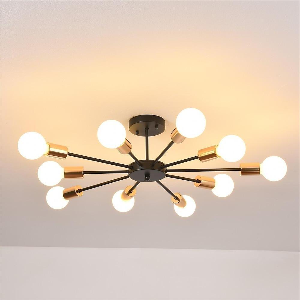 Modern 10 Light Circular Electroplated LED Flush Mount Ceiling Light Fixture in Black Finish