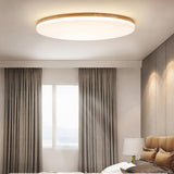Minimalist Circular Bamboo Wood LED Flush Mount Light with Acrylic Shade