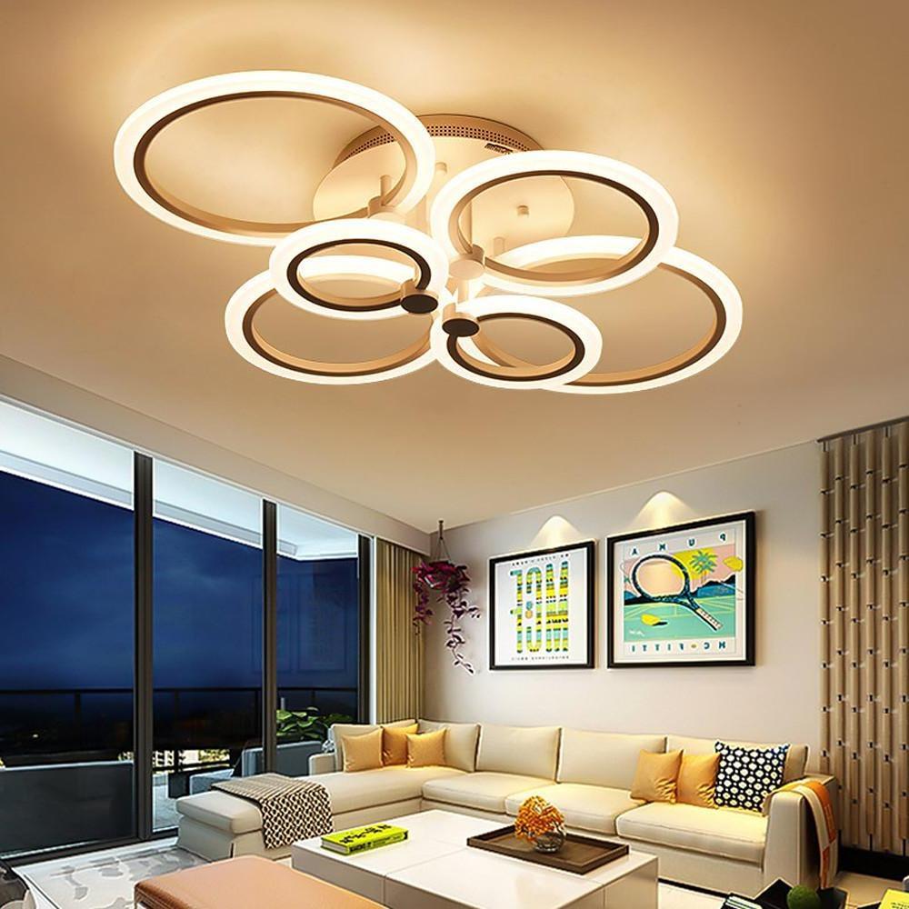 Modern Geometric Circles LED Cluster Ceiling Light Flush Mount Fixture for Bedroom and Living Room