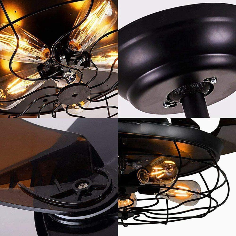 43 Inch Black Industrial Retractable Ceiling Fan with Lantern Light for Living Room