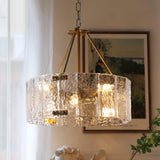 Calvert Gold Modern Ceiling Chandelier with Clear Textured Glass Shades
