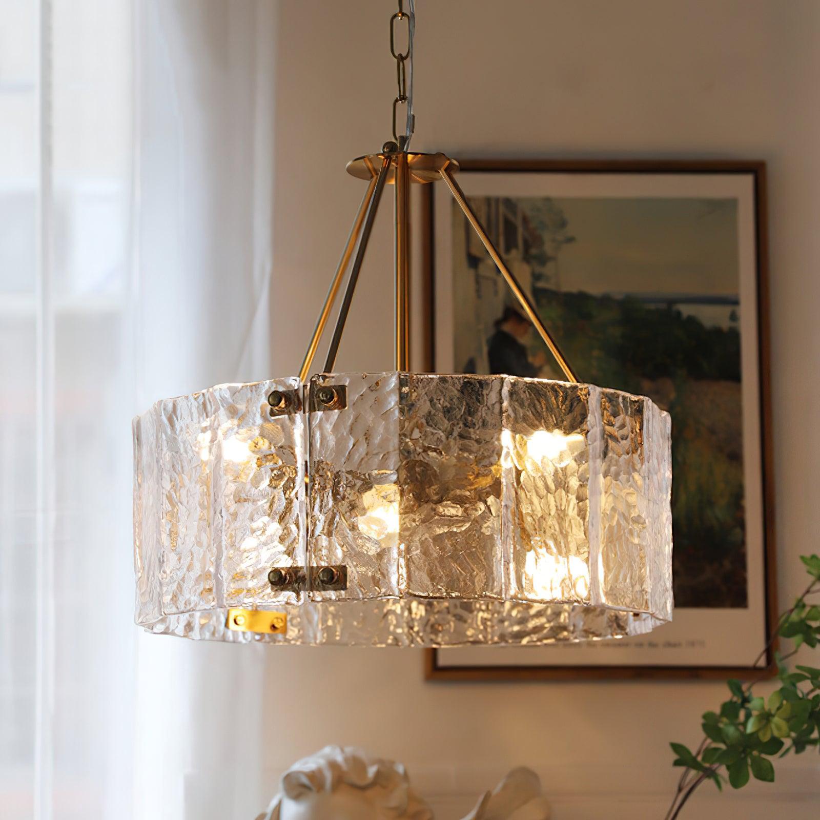 Calvert Gold Modern Ceiling Chandelier with Clear Textured Glass Shades