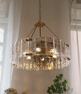Calvert Gold Modern Ceiling Chandelier with Clear Textured Glass Shades