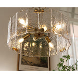 Calvert Gold Modern Ceiling Chandelier with Clear Textured Glass Shades