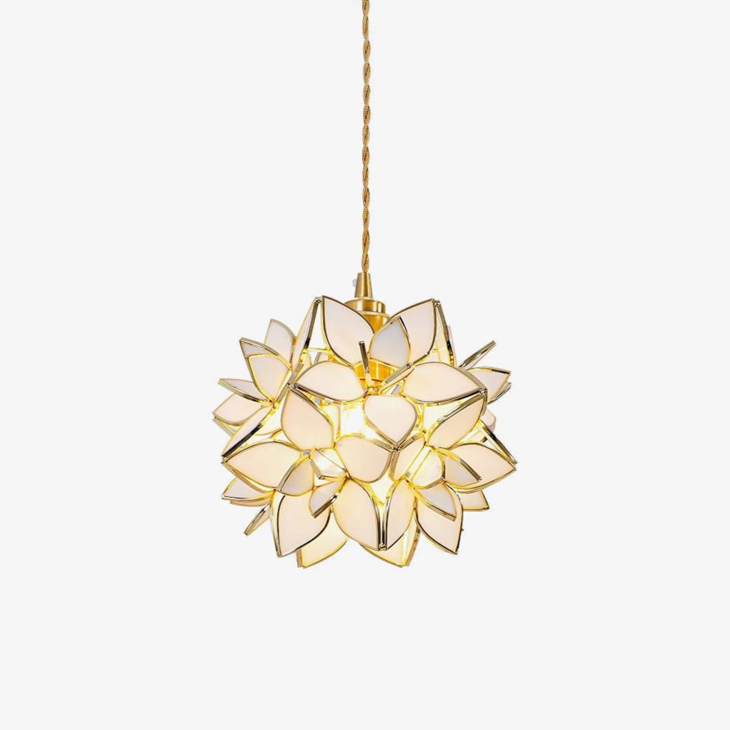 Capiz Shell Flower Sphere Pendant Light Brass Hanging Lamp for Dining Room