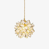 Capiz Shell Flower Sphere Pendant Light Brass Hanging Lamp for Dining Room