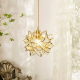 Capiz Shell Flower Sphere Pendant Light Brass Hanging Lamp for Dining Room