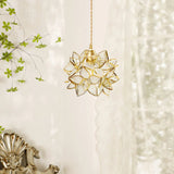 Capiz Shell Flower Sphere Pendant Light Brass Hanging Lamp for Dining Room
