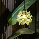 Capiz Shell Flower Sphere Pendant Light Brass Hanging Lamp for Dining Room