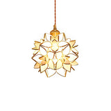 Capiz Shell Flower Sphere Pendant Light Brass Hanging Lamp for Dining Room