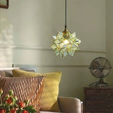 Capiz Shell Flower Sphere Pendant Light Brass Hanging Lamp for Dining Room