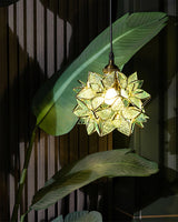 Capiz Shell Flower Sphere Pendant Light Brass Hanging Lamp for Dining Room