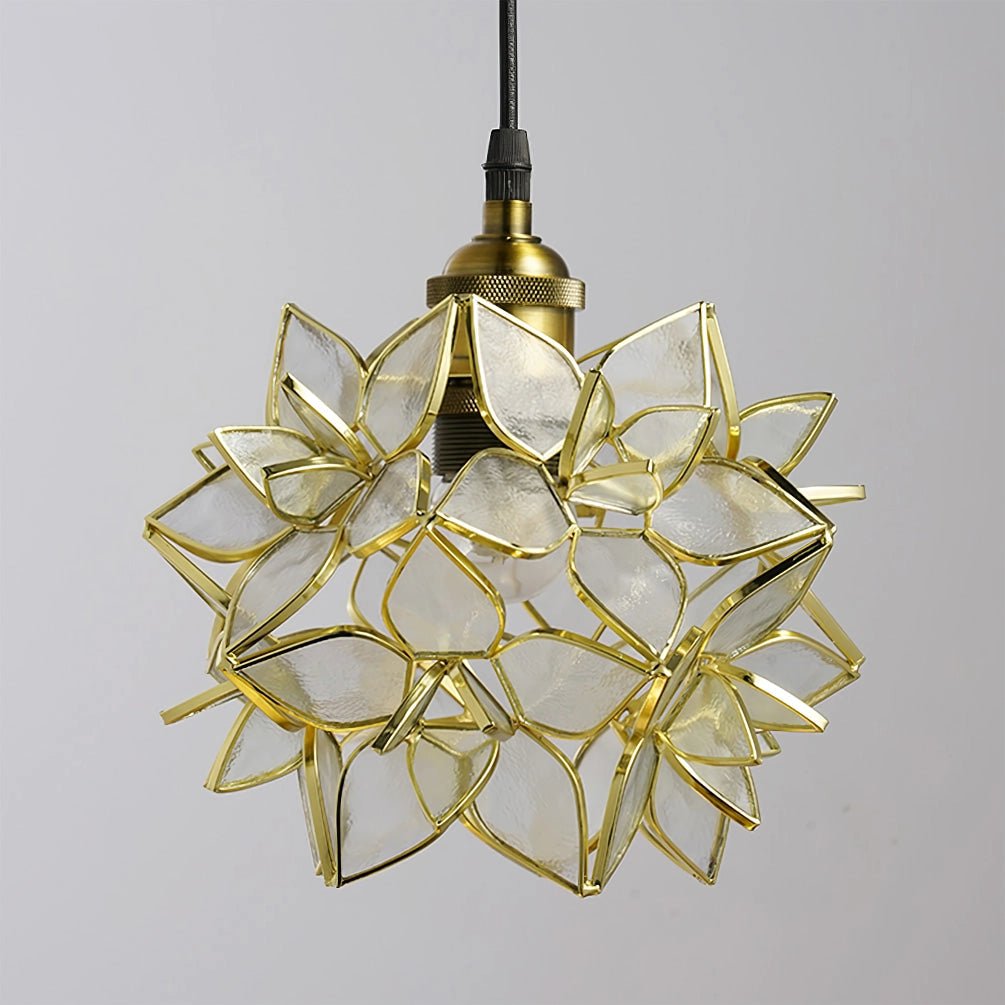 Capiz Shell Flower Sphere Pendant Light Brass Hanging Lamp for Dining Room