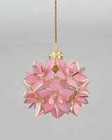 Capiz Shell Flower Sphere Pendant Light Brass Hanging Lamp for Dining Room