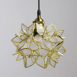 Capiz Shell Flower Sphere Pendant Light Brass Hanging Lamp for Dining Room
