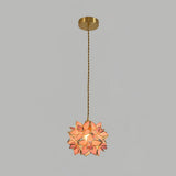 Capiz Shell Flower Sphere Pendant Light Brass Hanging Lamp for Dining Room