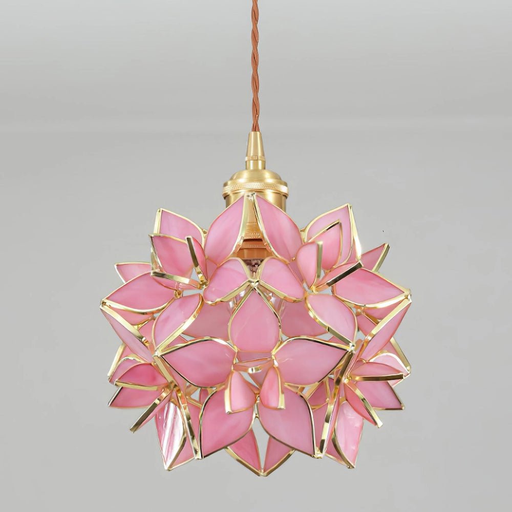 Capiz Shell Flower Sphere Pendant Light Brass Hanging Lamp for Dining Room