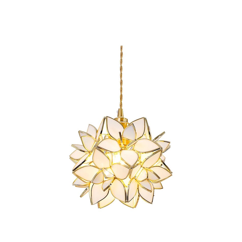 Capiz Shell Flower Sphere Pendant Light Brass Hanging Lamp for Dining Room