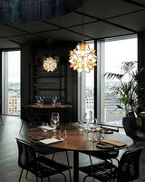 Capiz Shell Flower Sphere Pendant Light Brass Hanging Lamp for Dining Room