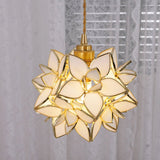 Capiz Shell Flower Sphere Pendant Light Brass Hanging Lamp for Dining Room