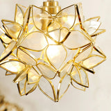 Capiz Shell Flower Sphere Pendant Light Brass Hanging Lamp for Dining Room
